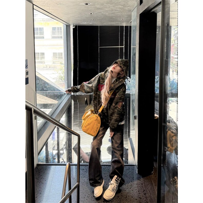 网图现货美式复古迷彩开衫连帽华棉卫衣男女A963-常规P59加绒P64,男装卫衣,星座1505