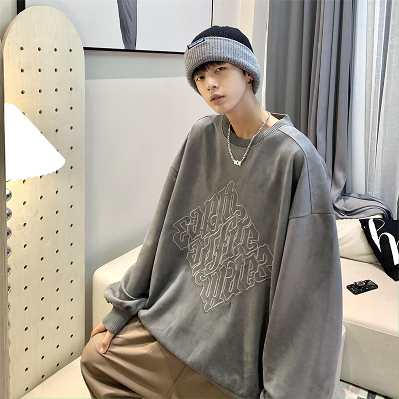 2025秋新款麂皮绒宽松休闲oversize情侣套头卫衣B266-Y601-P60,男装卫衣,星座B257-1