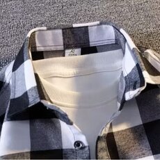 日系长袖黑白韩版潮流春秋款外套格子衬衫青少年气质款GZ807/P34，男装衬衫，星座506B