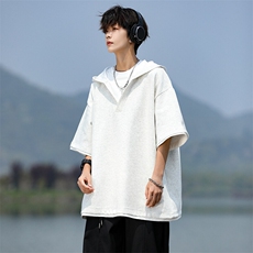 8XL-M假两件短袖卫衣连帽t恤男夏季薄款宽松大码学生半袖DT007P48，男装T恤，电商B312