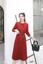 【秋季新款】连衣裙木耳边设计伞裙，女装连衣裙，笑思源