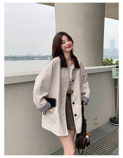 2025超好看韩版减龄气质百搭大衣米白色翻领风衣外套女秋，女装短外套，2C033