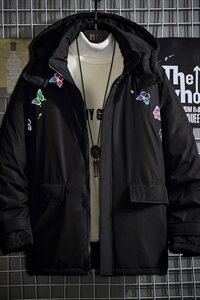 网格反光蝴蝶印花棉服男冬季大口袋棉衣外套A090-MY76 P125 限158图片