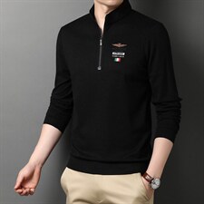 2023新款立领t恤男长袖秋衣春秋季半拉链卫衣中年秋装上衣polo衫，男装卫衣，电商B212（原钱塘6029）