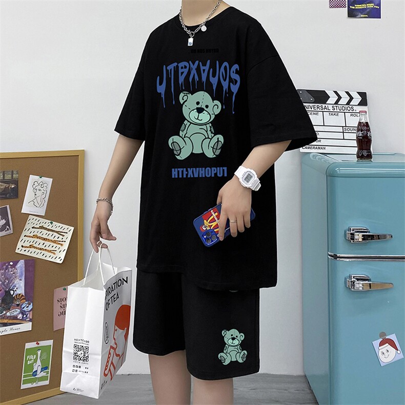 潮牌短袖套装夏季韩版修身潮男搭配上衣短衣服A161-2-TZ08-P50，男装休闲套装，电商A161-2