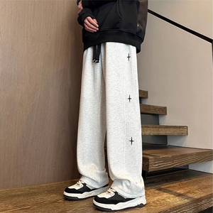 卫裤男春秋款潮牌星星印花休闲裤子大码宽松运动直筒长裤图片