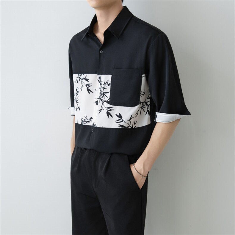 夏男x小伙立领纯色衬衫男休闲宽松风衬衣轻熟风A236-82569-P55图片