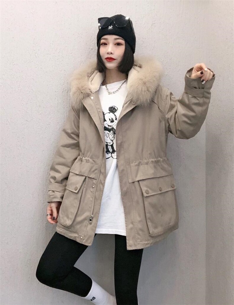 DG833欧货真狐狸毛领内胆仿獭兔毛时尚保暖派克服,女装,L·H·X