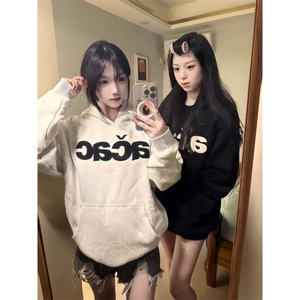 潮牌秋冬季连帽卫衣男女生情侣款简约休闲帽衫外套落肩款图片