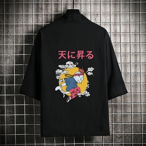 HF59012-P40风汉服男开衫外套七分袖道袍 网格挂拍图片