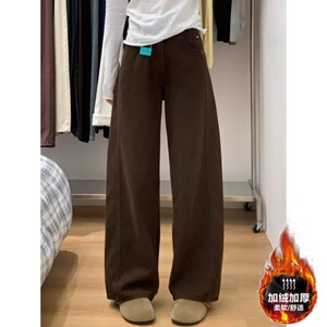 加绒加厚美式复古高街牛仔裤女保暖阔腿裤韩N07581-P43 加绒P50图片