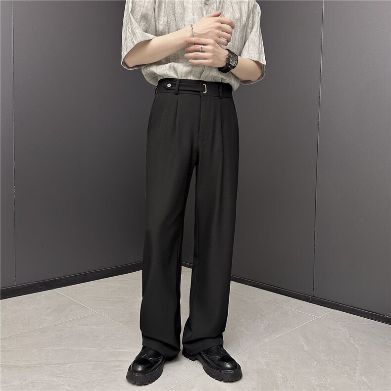 冰氧吧夏季薄款透气合金扣袢休闲面膜西裤男士微宽松直筒裤西装裤，男装西裤，星座410-7