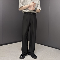 冰氧吧夏季薄款透气合金扣袢休闲面膜西裤男士微宽松直筒裤西装裤，男装西裤，星座410-7