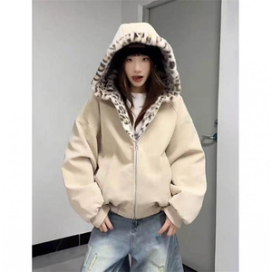 网图 荔枝纹PU皮座山豹加绒加厚双面穿豹纹棉服M797-特P95图片