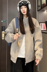 扎染拼接PU皮衣男士春装外套美式复古立领防水防风宽松飞行员夹克，男装夹克，电商A141