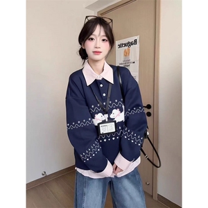 5707-P56现货#原版做工毛绒刺绣+翻领休闲卫衣薄款/加绒图片