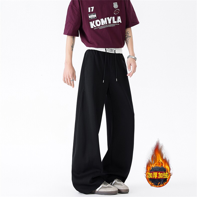 加绒休闲裤男冬季新款港风宽松华棉复合奥利绒阔腿裤JR58-P52，男装卫衣，星座214-3