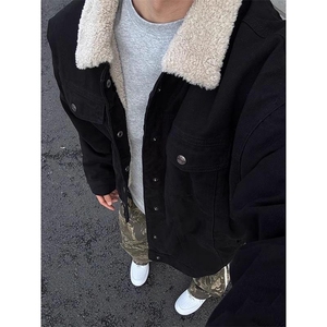 现货加绒牛仔棉服男冬季棉衣外套羊羔绒翻领夹克毛领MY1089-P110图片