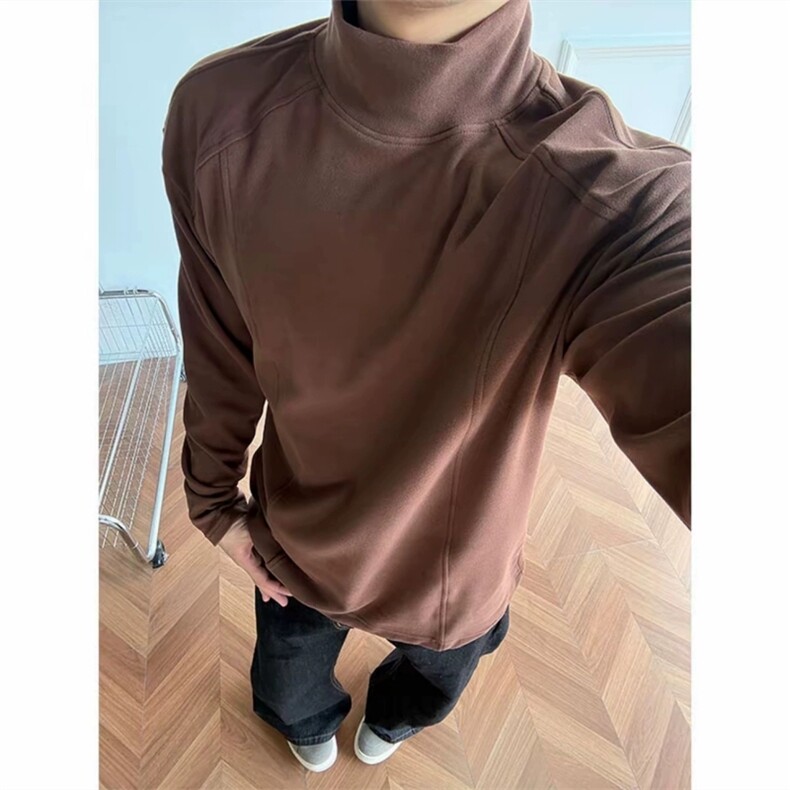 小领口解构德绒长袖t恤打底衫男女情侣美式潮牌宽松6677-P14现货，男装T恤，星座816A（原B366）