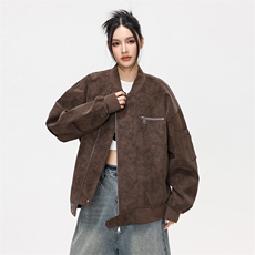 2025秋冬休闲百搭纯色棒球领夹克绒感皮衣外套男女同款XY2505-P66，男装皮衣，星座717