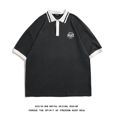 白底23夏季韩版时尚设计感拼接情侣短袖T恤POLO衫PL281P45控68，男装T恤，电商A247-1