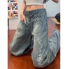 玫瑰字母刺绣牛仔裤裤子男女款cleanfit直筒弯刀裤NZ126-P50，男装牛仔裤，星座308B-2