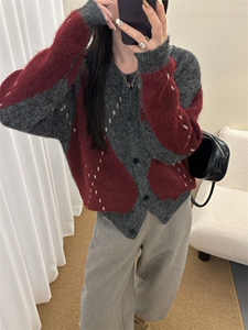 592羊驼长毛菱格开衫2025年冬季女针织外套图片
