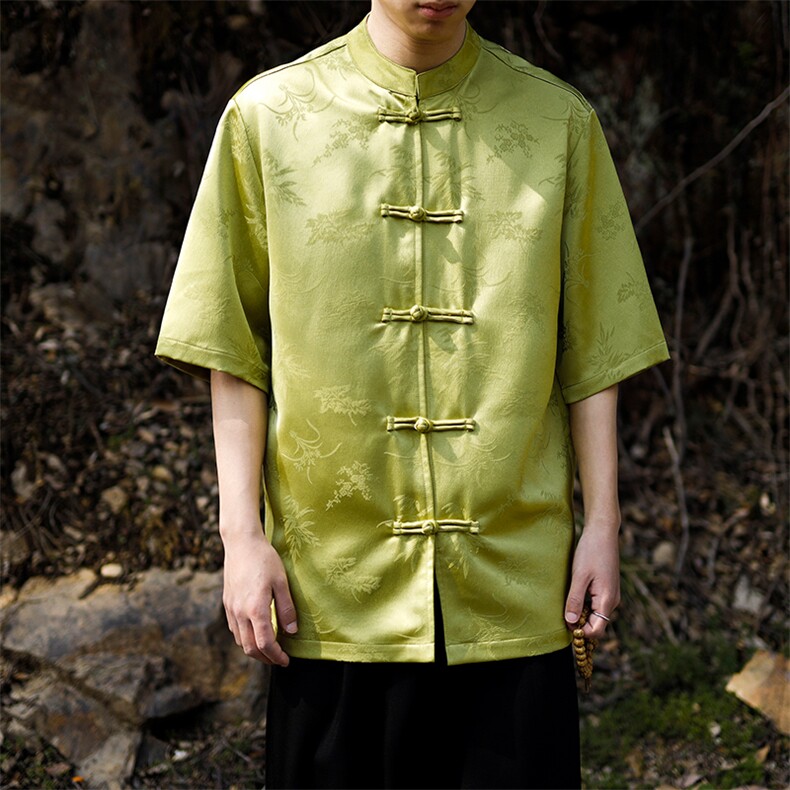 新中式新款汉服夏季风提花复古开衫衬衫短袖T2802-P65,男装T恤,电商A021