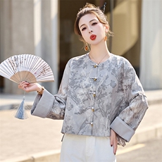 新中式国风提花灰色短外套女2025春新款高端禅意气质百搭盘扣唐装，女装短外套，沁沁公主