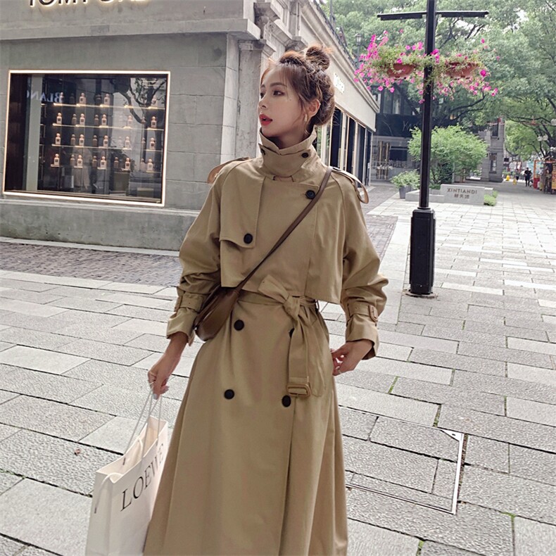 2025春秋新款卡其色流行风衣女中长款韩版宽松过膝英伦风大衣外套，女装风衣，浙宝288（原255）
