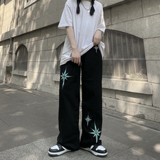 潮北极星印花牛仔裤男女高街街头嘻哈长裤insN0706-P35，男装牛仔裤，星座308B-1