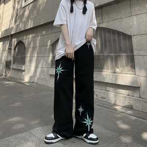潮北极星印花牛仔裤男女高街街头嘻哈长裤ins N0706-P35图片