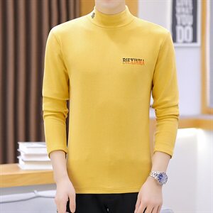 冬季半高领双面绒刺绣字母卫衣男加绒加厚保暖打底衫长袖黄331P28图片