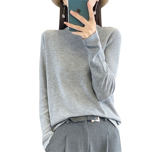 2024秋冬精仿薄款圆领针织打底衫上衣女纯色宽松百搭毛衣配大衣新图片