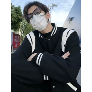 潮牌明星同款棒球服夹克外套黑白棒球服毛呢夹克风格JKS615图片