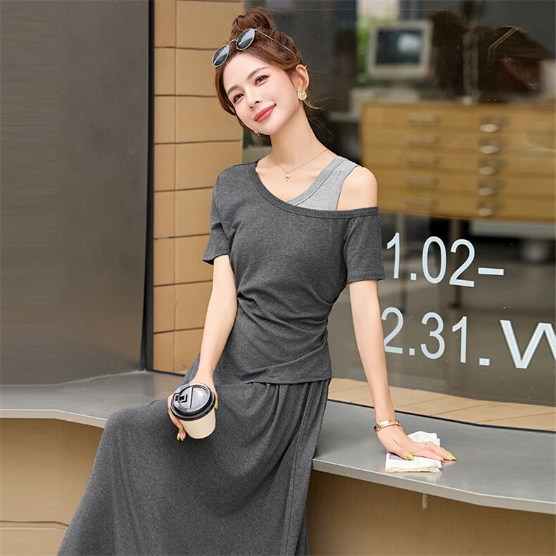 2026年夏季新款休闲舒适针织两件套裙，女装套装/套裙，超帛