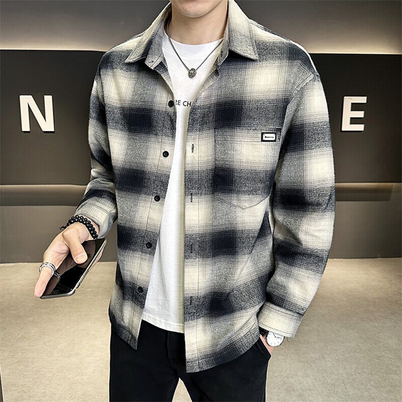 C317-6701-P95  2025春季新款千鸟格衬衫式夹克薄款情侣外套男图片