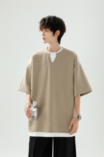 8XL-M特大码短袖男假两件五分袖高品质空气层宽松上衣DX321P35，男装T恤，电商D206-1