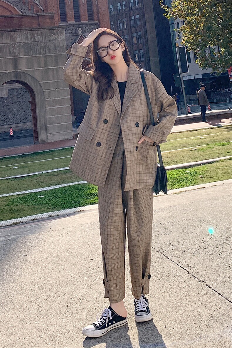 大货已出2021春季新款格子休闲西装套装262A-Y3904-P150-K228,女装西装,Yologo