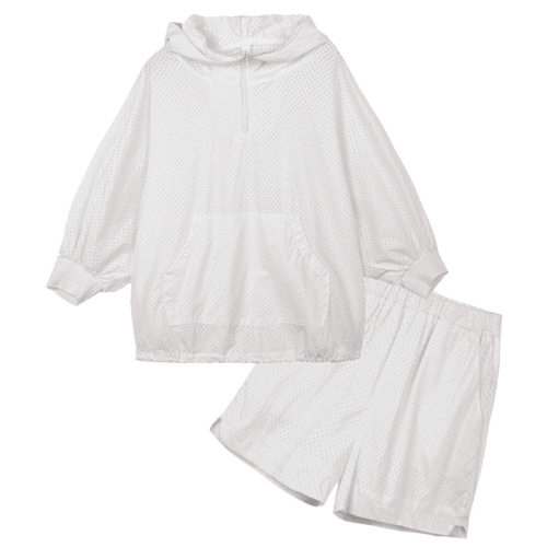现货休闲短裤运动服时尚套装女夏季新款薄款学院风简约连帽防晒衣，女装套装/套裙，艾乐芳