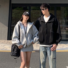 抖音得物高品质秋冬美式高街重磅结构辑明线纹理连帽卫衣外套W111，男装卫衣，电商A486