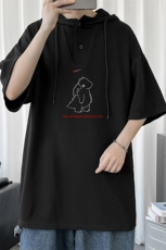 LD54140-P45连帽短袖t恤男大码胖子带帽五分袖中袖，男装T恤，电商A040