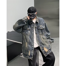 水洗做旧牛仔外套男春秋破洞美式复古痞帅休闲夹克J8836-P65，男装工装外套，星座1001-1