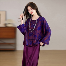 现货！春季新款新中式氛围感紫气东来气质款圆领宽松两件套装女，女装套装/套裙，宝儿家