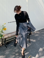 2026春季新款三件套磨毛背心裙串皮带修身显瘦连衣裙高端打底裙子，女装套装/套裙，艾米莉亚