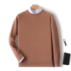秋冬季新款舒适时尚百搭男士蜂窝圆领羊绒衫男装，男装羊绒套衫，绒韵雅
