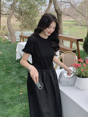 黑色气质通勤茶歇连衣裙女2025夏季新款设计感收腰赫本风小黑裙子，女装连衣裙，浪娴服饰