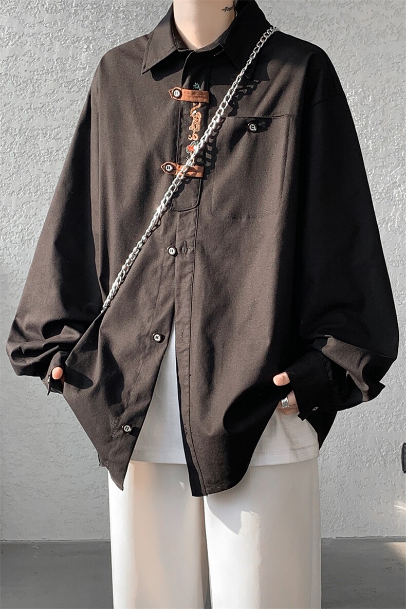 8XL-M特大码风棉麻长袖盘扣亚麻刺绣衬衫男新中式CS510P65,男装衬衫,电商D206-1
