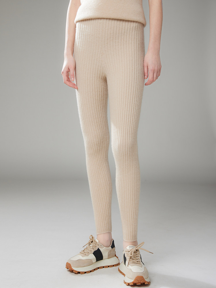 2025年秋季新款坑条修身针织羊绒打底裤时尚休闲通勤百搭，女装休闲裤，珍丝贝尔