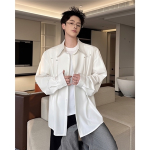 春秋男士衬衫外套韩版休闲长袖衬衫打底西装领铆钉装饰衬衫 P42图片